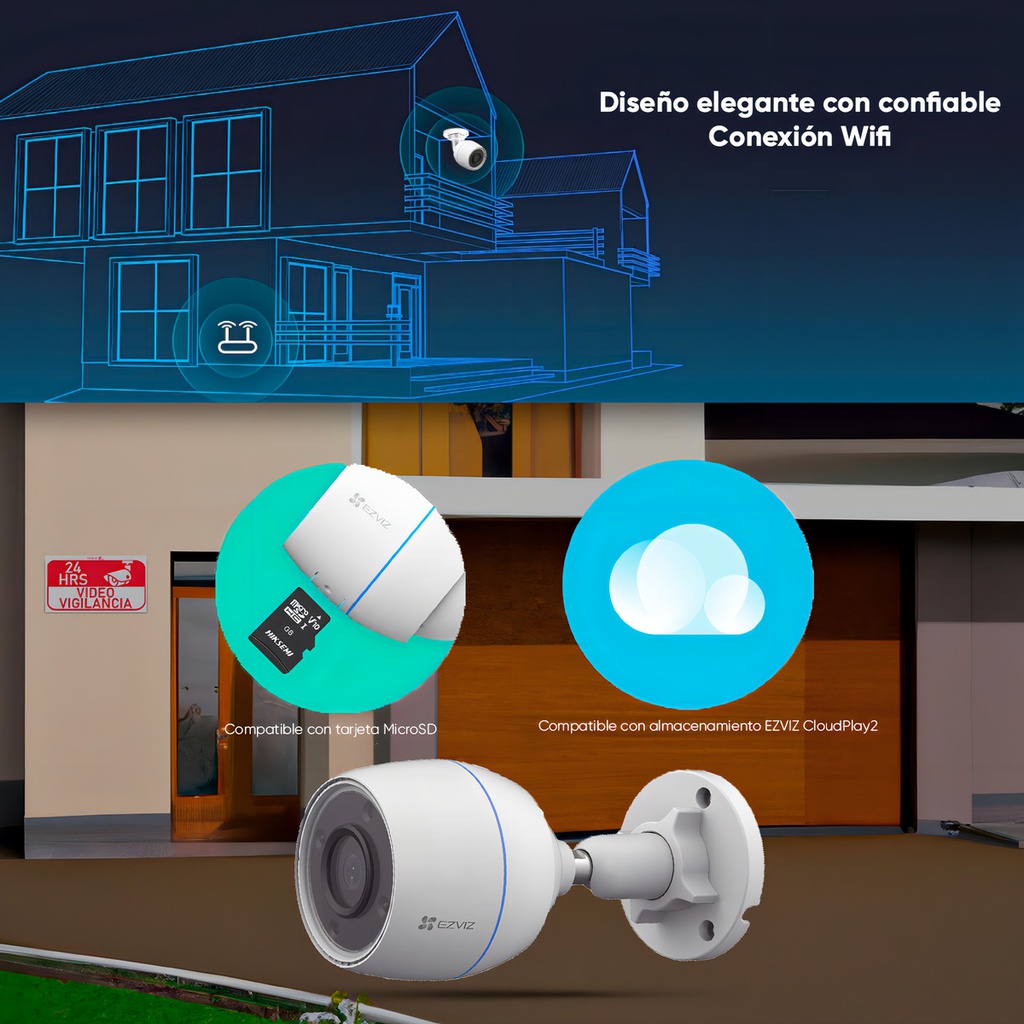 Cámara De Seguridad Ezviz Cs-h3c-r100-1k2wfl Ip Wifi Color Con Resolución 2mp Visión Nocturna Incluida Color Blanco