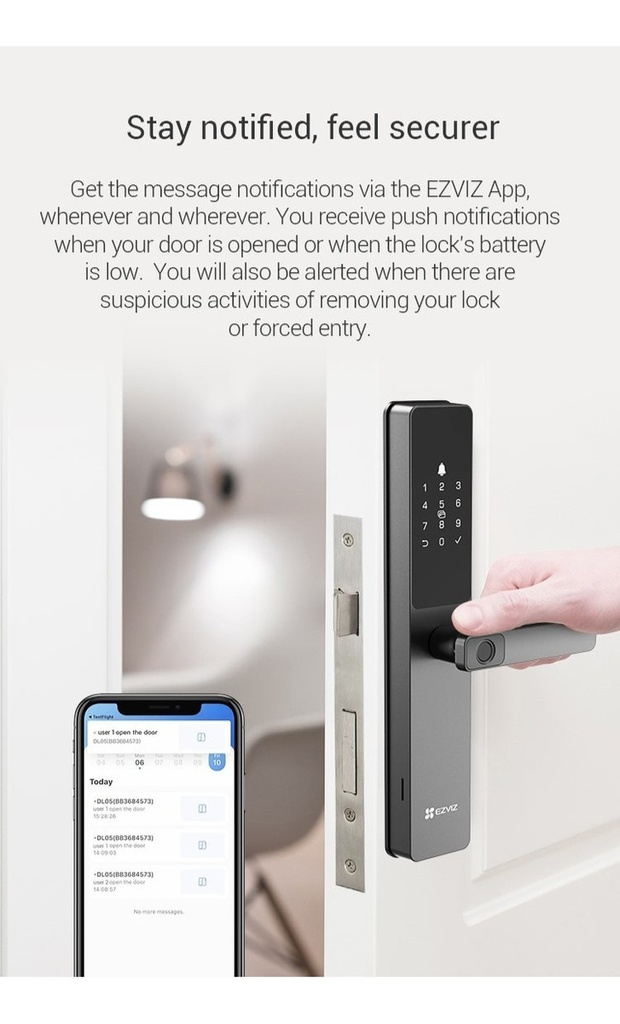 Cerradura Inteligente Biométrica Ezviz Cs-dl05 Ip65, Color Negro