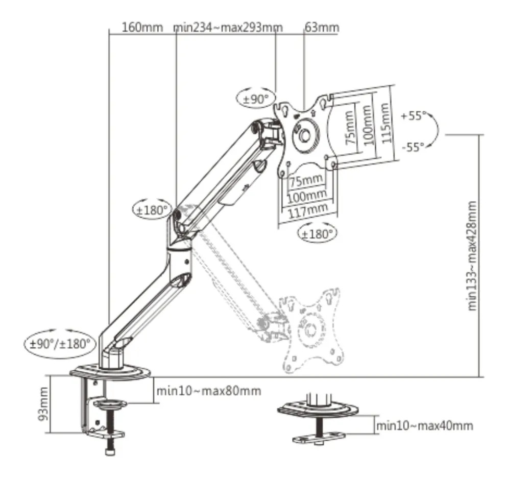 Soporte Brazo Para Monitor Hasta 32'' Plateado
