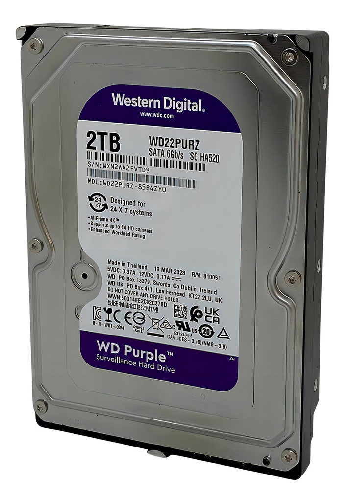 Disco Duro Hdd Western Digital Purple, 2tb, 3.5', 256mb