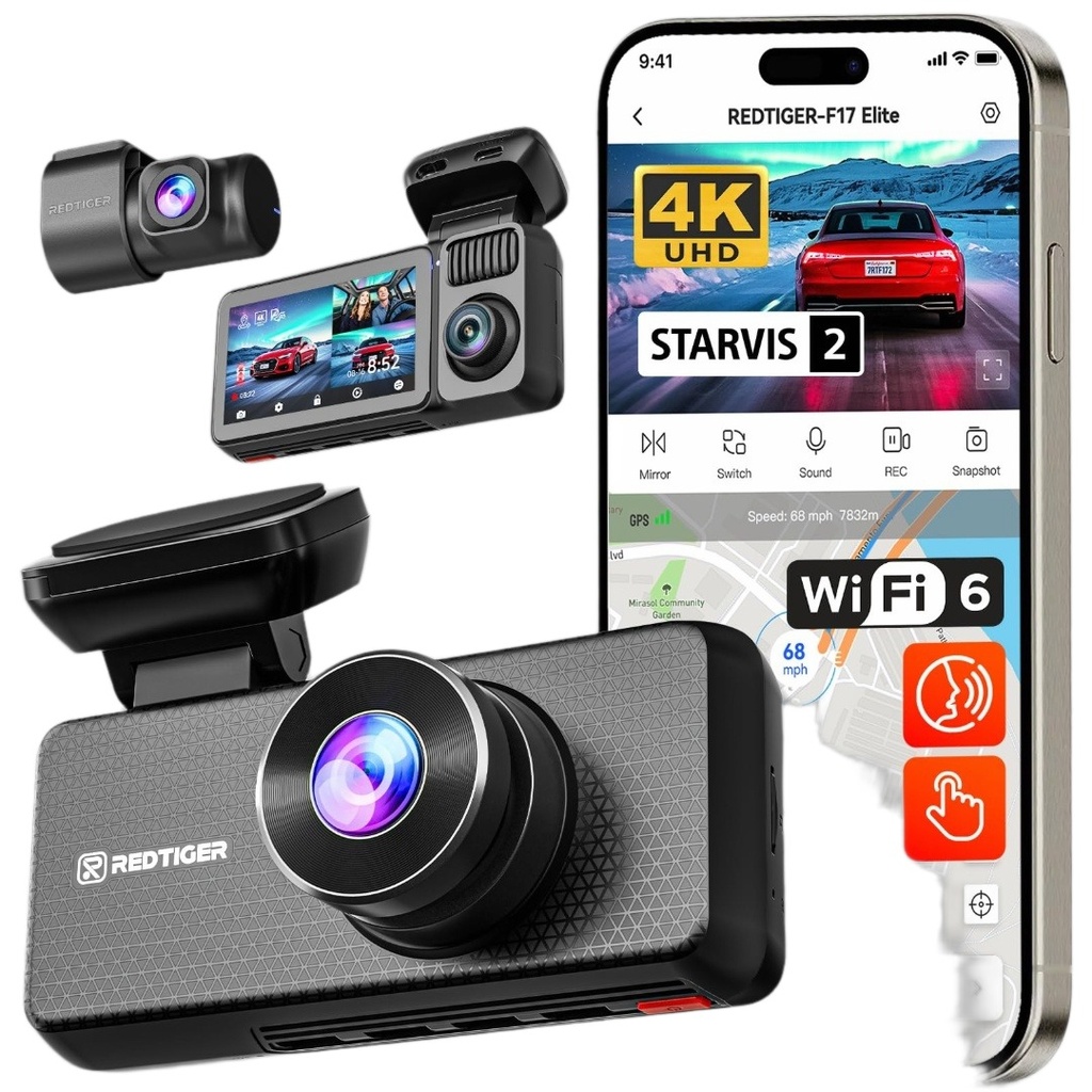 Dashcam Redtiger F17 Elite 4K Triple Wi-Fi GPS