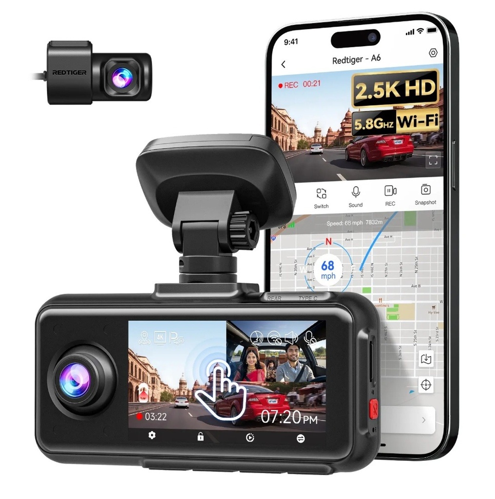 Dashcam Redtiger 3 Canales 4K/2.5K WiFi GPS Pantalla Táctil