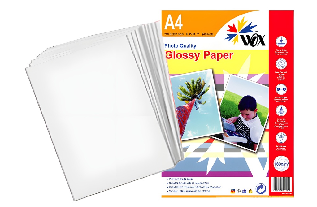 Papel wox glossy fotográfico a4 180grs. X 20 uds.