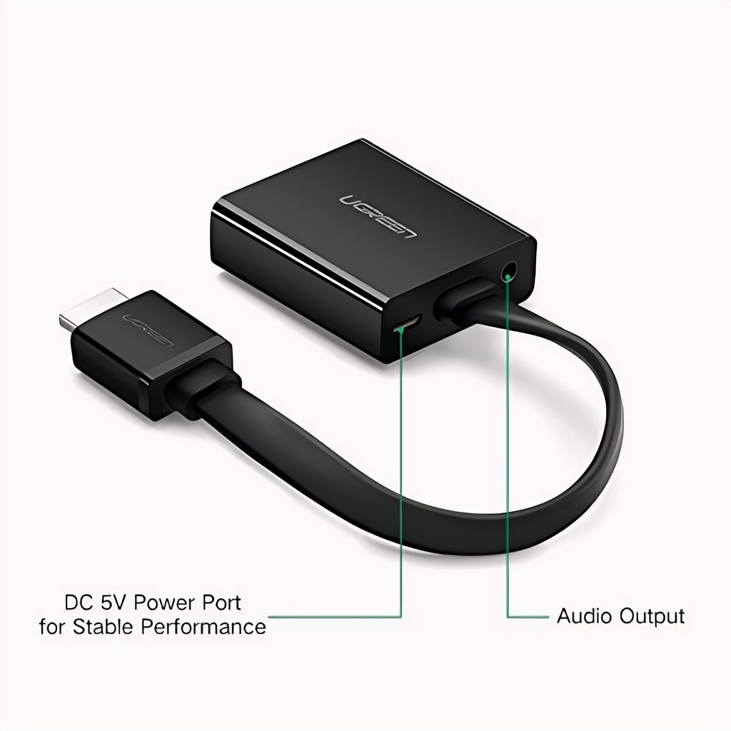 Adaptador Ugreen HDMI a VGA + 3.5mm Full HD BK