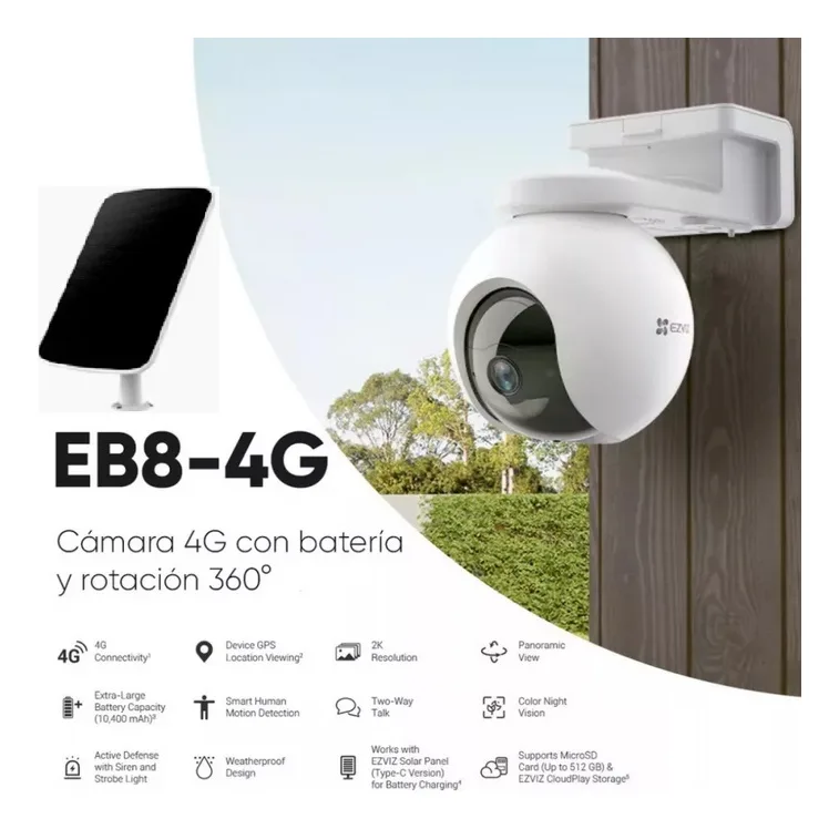 Cámara Panorámica 2k 4g Cs-eb8 + Panel Solar Ezviz