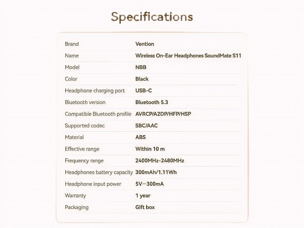 Auricular Bluetooth 5.3 SoundMate S11   Negro  NBBB0  Vention