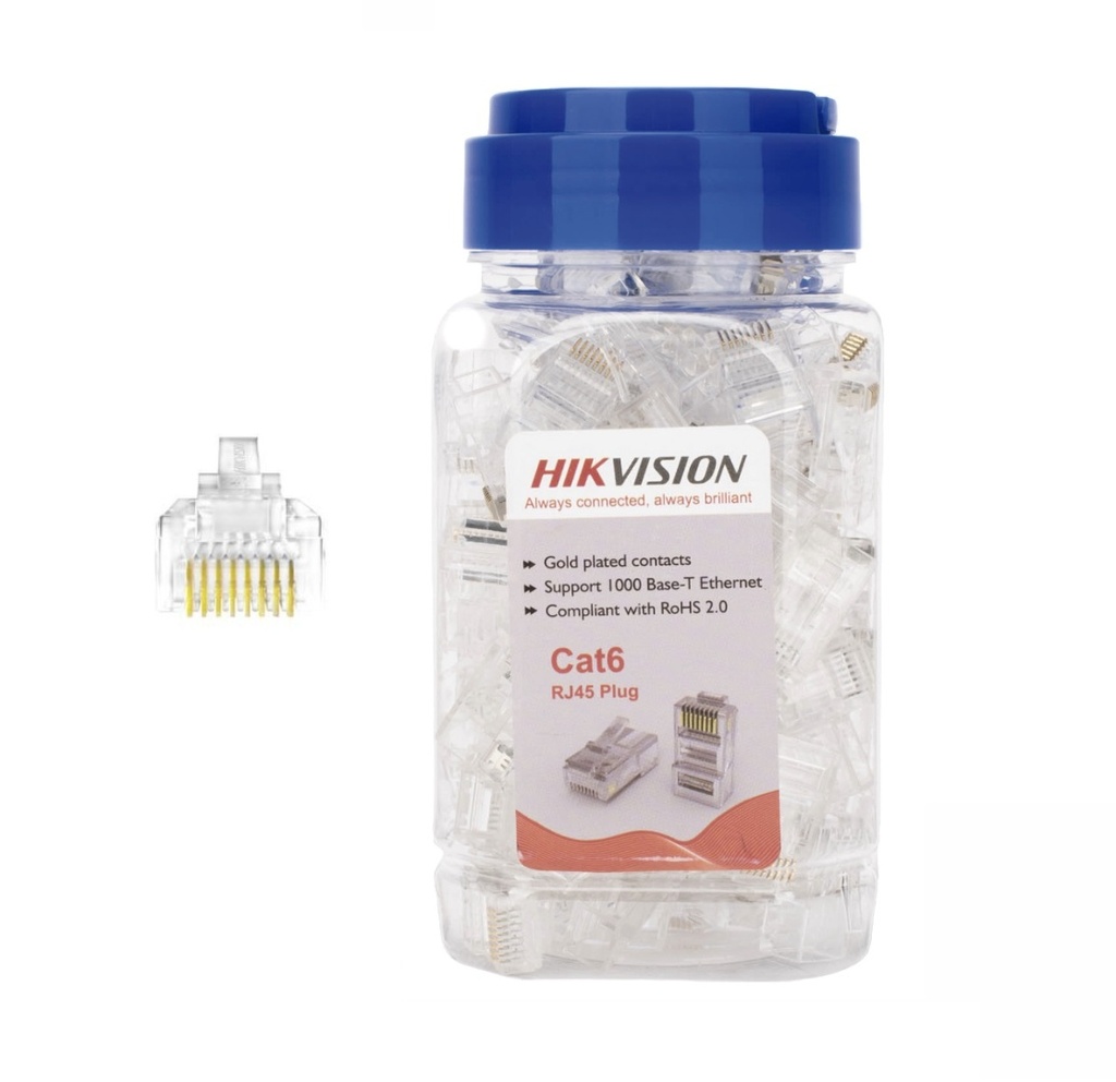 Conectores Hikvision RJ45 Cat6e 15U x 100 unidades