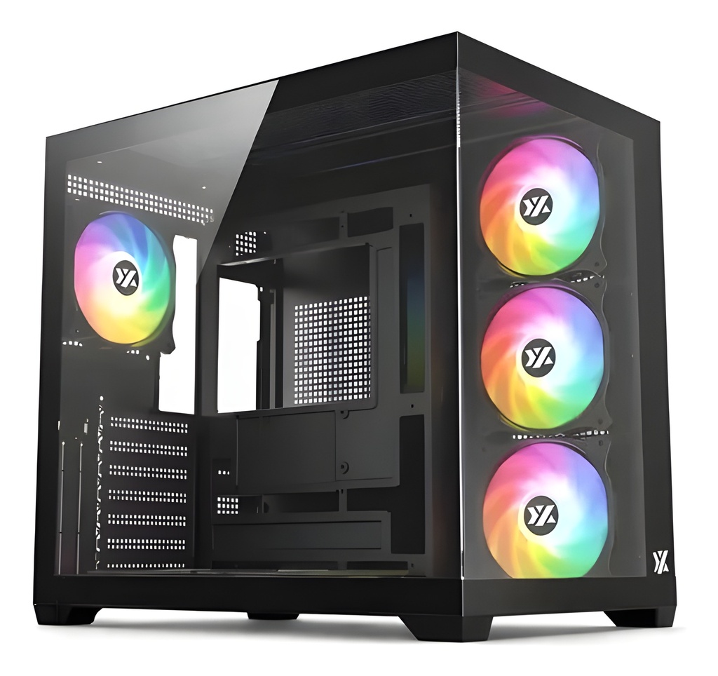 Gabinete Atx Mid-Tower Negro Con Ventiladores 120mm Argb Y Panel Lateral De Vidrio Templado