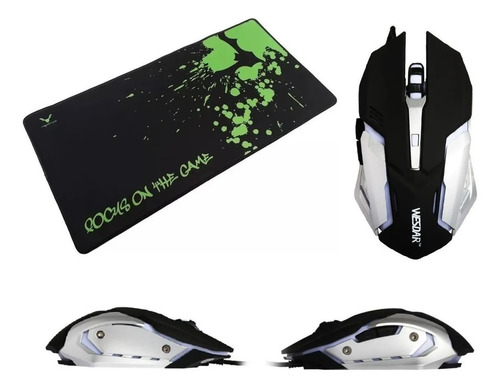 Combo Mouse Gaming + Mousepad Gaming Wesdar X2 Negro y Gris