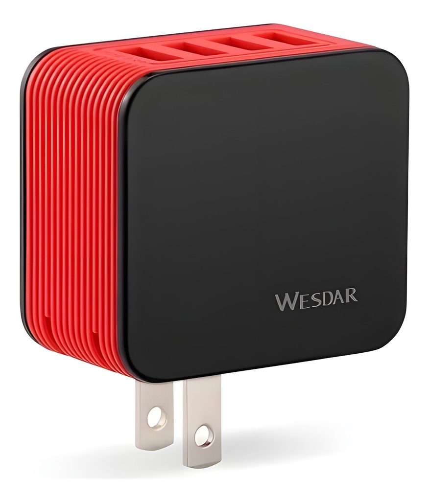 Cargador De Pared 4 Puertos USB Negro Y Rojo