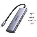 Hub USB-C 5 Puertos USB 3.0 Con HDMI 4K Y Carga Pd 100W