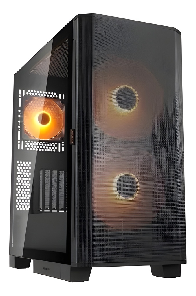 Gabinete PC Mid-Tower Atx Negro Con Iluminación LED Vidrio Templado 2 Ventiladores