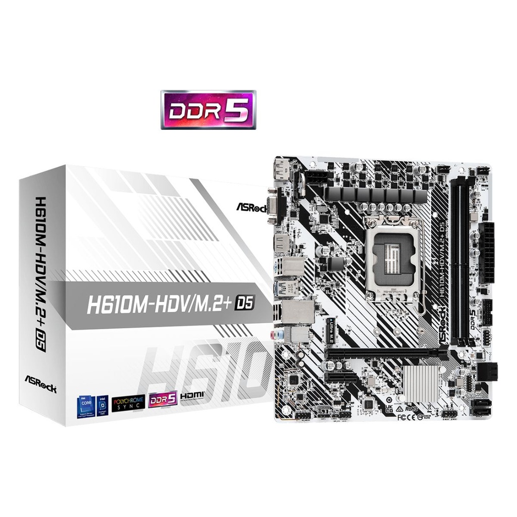 Motherboard Intel H610M-HDV/M.2+ Lga1700 Ddr5 Pcie 5.0 Compatible Micro Atx