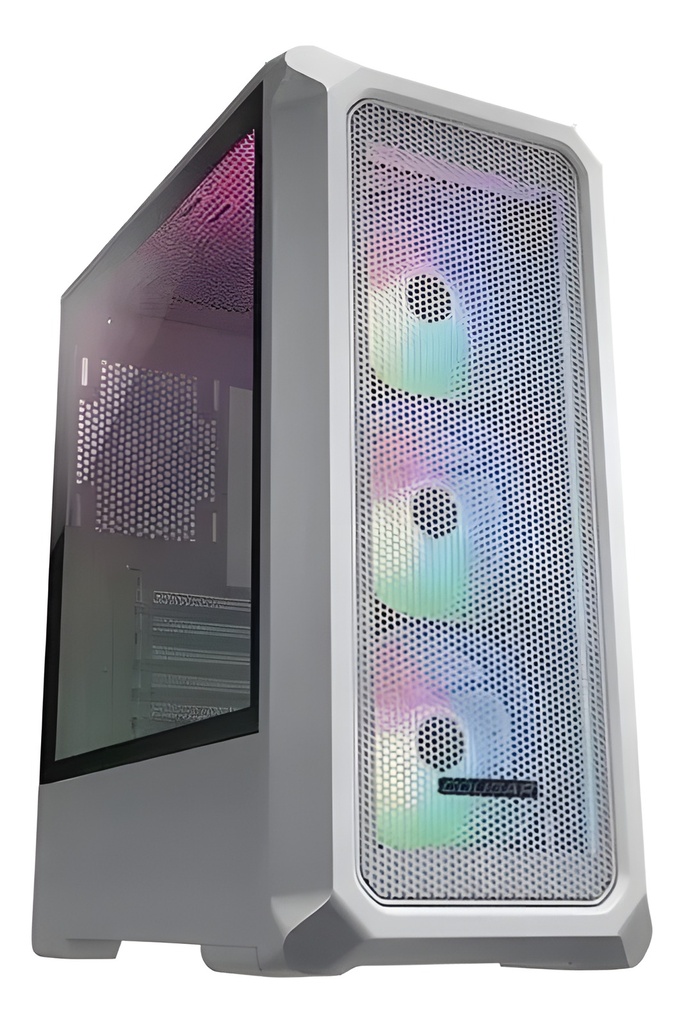 Gabinete PC Mid Tower Atx Blanco Panel De Vidrio Templado 3 Ventiladores Argb Omits Fuente En W