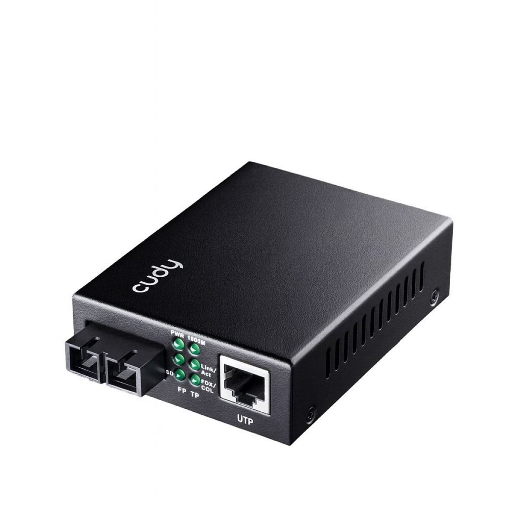Convertidor Monomodo PoE+ 2 Puertos RJ45 + SFP Gigabit Ethernet a Fibra Óptica 20km Cudy