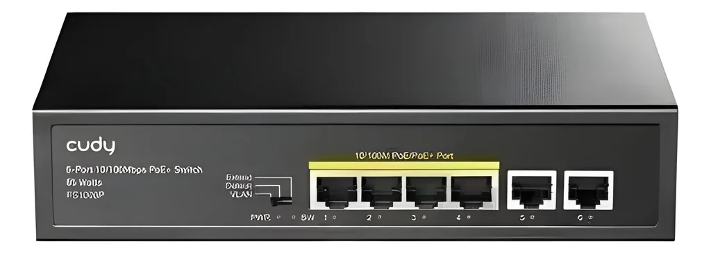 Switch No Administrable 6 Puertos 10/100 2 Uplinks 10/100 PoE+ 65W