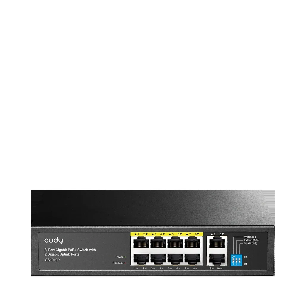 Switch No Administrable 8 Puertos Gigabit 2 Uplinks Gigabit PoE+ 120W