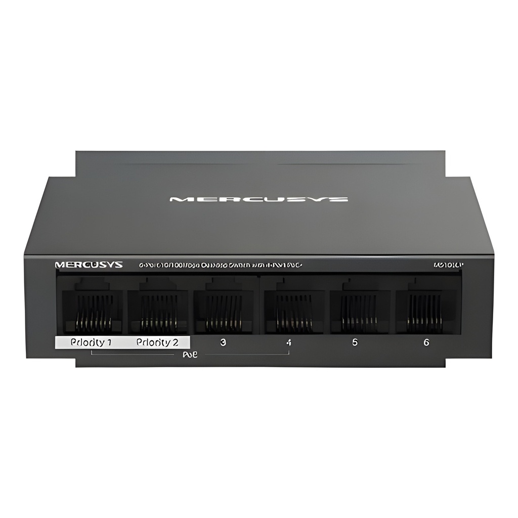 Switch No Administrable 6 Puertos 10/100Mbps 2 Uplinks PoE+ 40W
