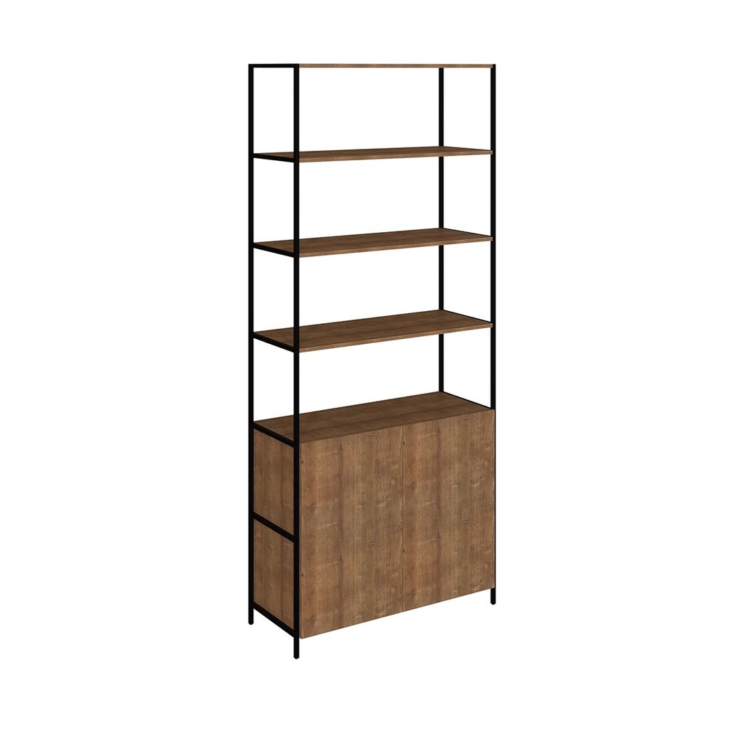 Biblioteca 2 Puertas Acero 15mm 90x38x211cm Estructura Negro Madera Unsi Furniture