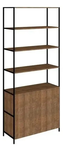 Biblioteca 2 Puertas Acero 15mm 90x38x211cm Estructura Negro Madera