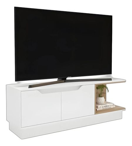 Rack Combinado Blanco Con Madera 142x38cm H50cm Mdp