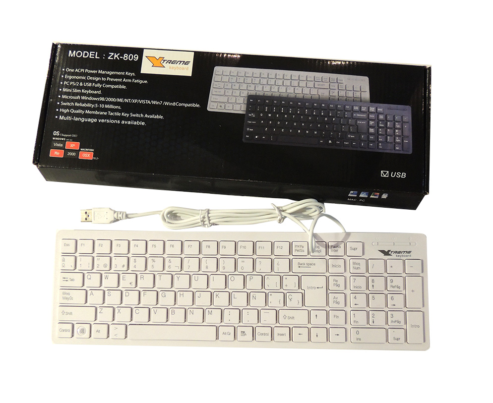 Teclado Cableado Klip Extreme Xtreme Slim USB Blanco Español