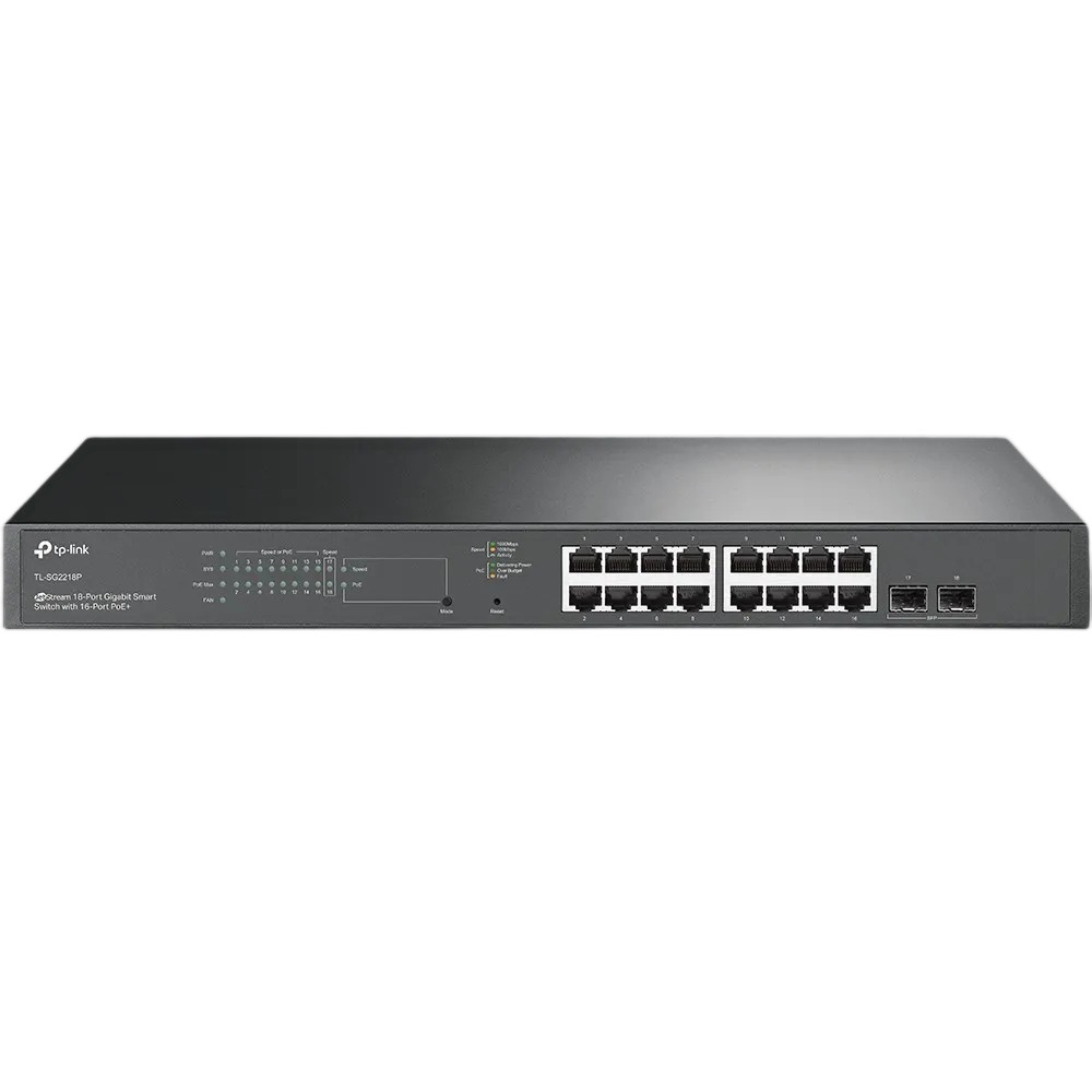 Switch No Administrable 18 Puertos Gigabit 2 Uplinks Sfp PoE+ 150W