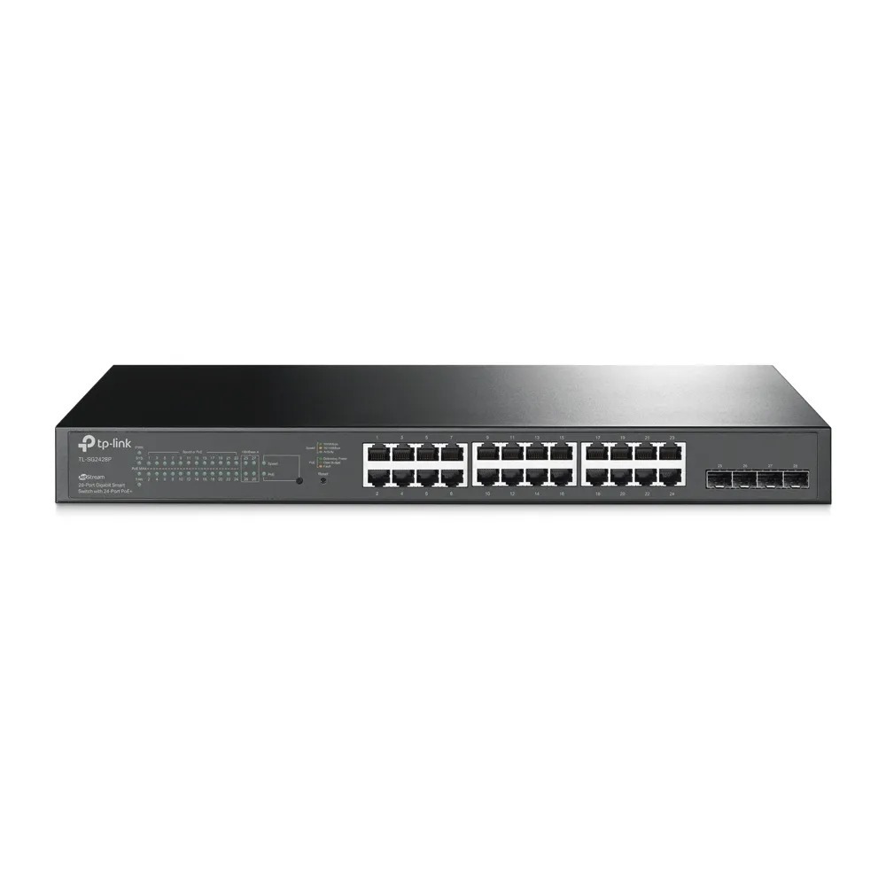 Switch No Administrable 28 Puertos Gigabit 4 Uplinks Sfp PoE+ 250W