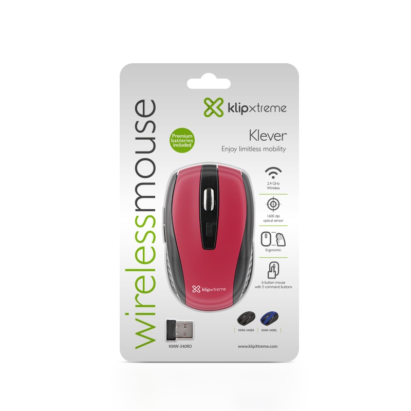 Mouse Inalámbrico 6 Botones Ergonómico Rojo