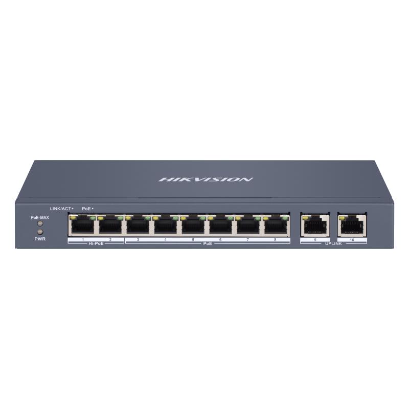 Switch No Administrable 8 Puertos 10/100 Mbps 2 Uplinks Gigabit Con PoE 120W