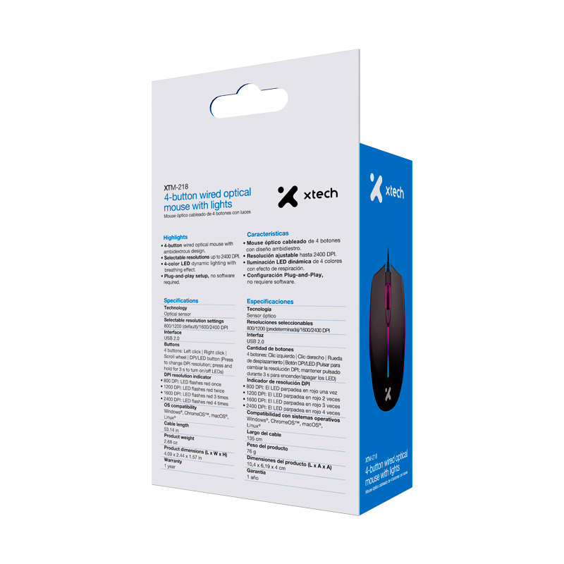 Mouse Gamer Cableado 2400DPI 4 Botones