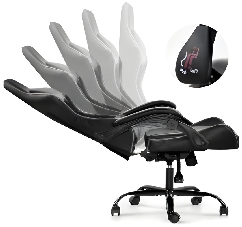 Silla De Oficina Negro Cuero Ergonómica Reclinable