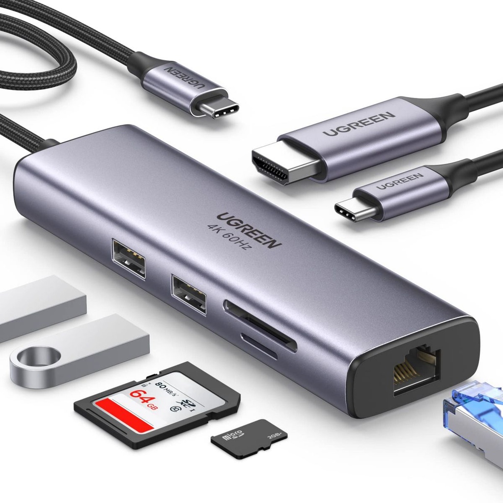 Hub USB-C 7 Puertos Gigabit Ethernet HDMI 4K Pd 100W Ugreen