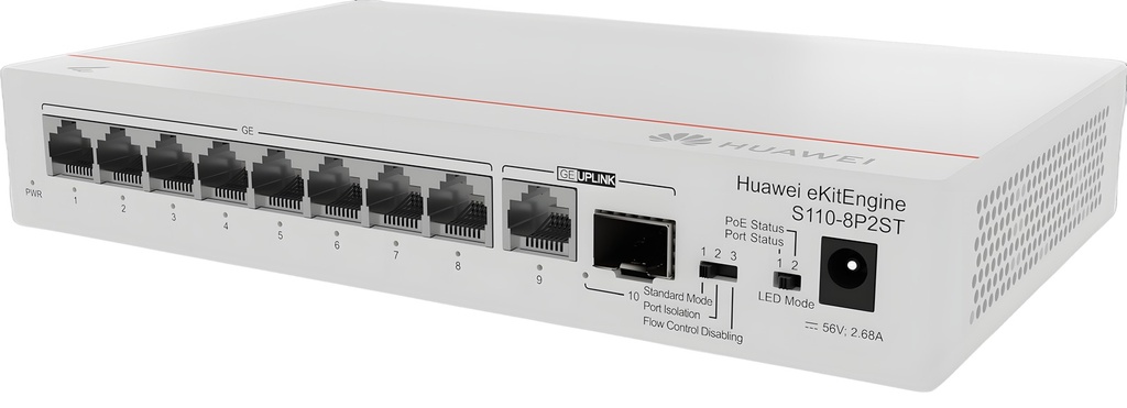 Switch No Administrable 8 Puertos Gigabit 2 Uplinks Gigabit PoE Plus