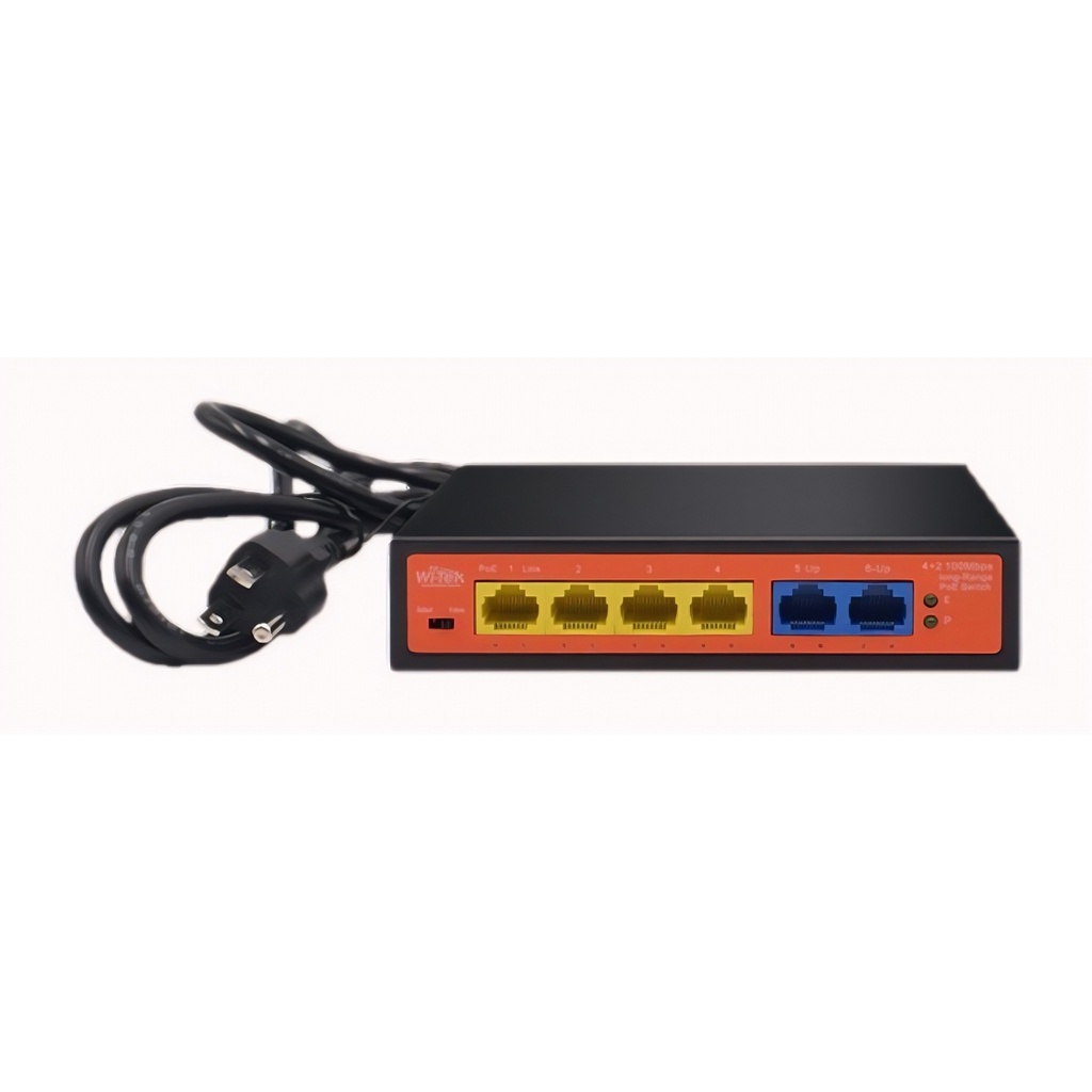 Switch No Administrable 4 Puertos 10/100Mbps 2 Uplinks Con PoE 40W