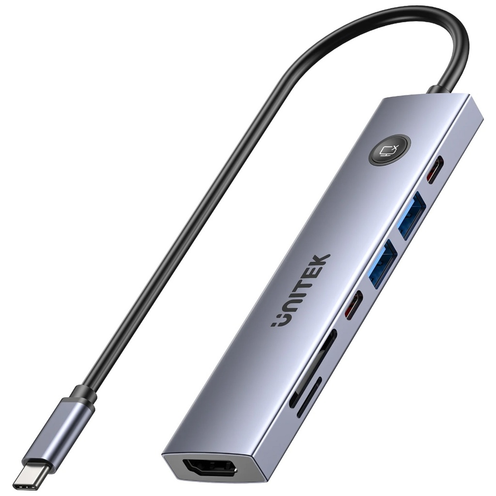 Hub USB-C 7 En 1 Unitek Con Botón De Encendido/Apagado De Pantalla