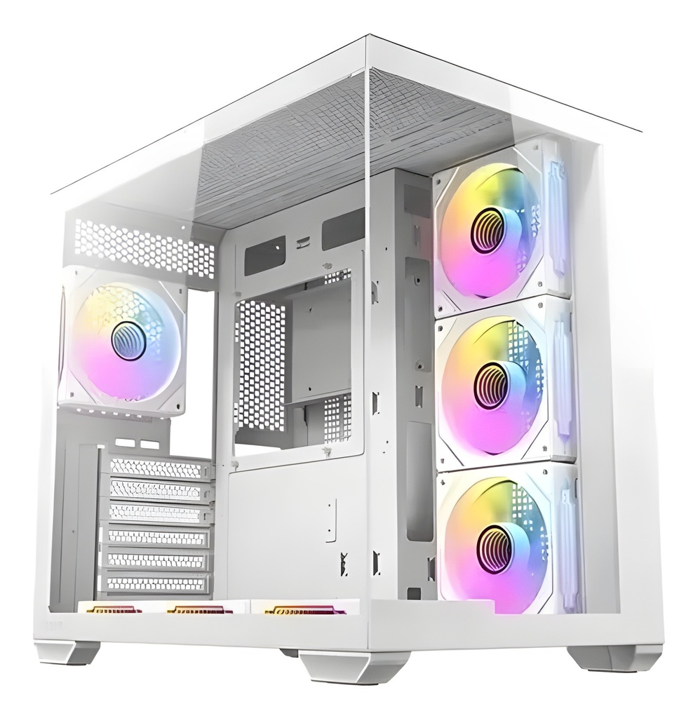 Gabinete Torre Intermedia Atx Con Vidrio Templado Blanco Y 7 Ranuras De Expansión