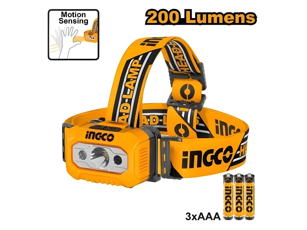 Linterna De Cabeza 200 Lúmenes Ipx4 Pilas Aaa Amarillo Negro