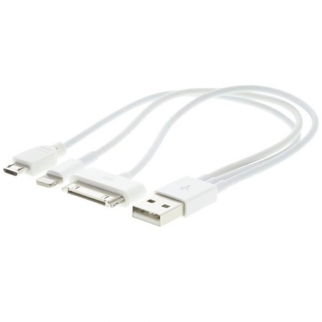 Cable USB-A 30 Pin/Micro USB Blanco