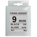 Cinta Rotuladora 9mm X 8m Negro Mate Plata Fuerte