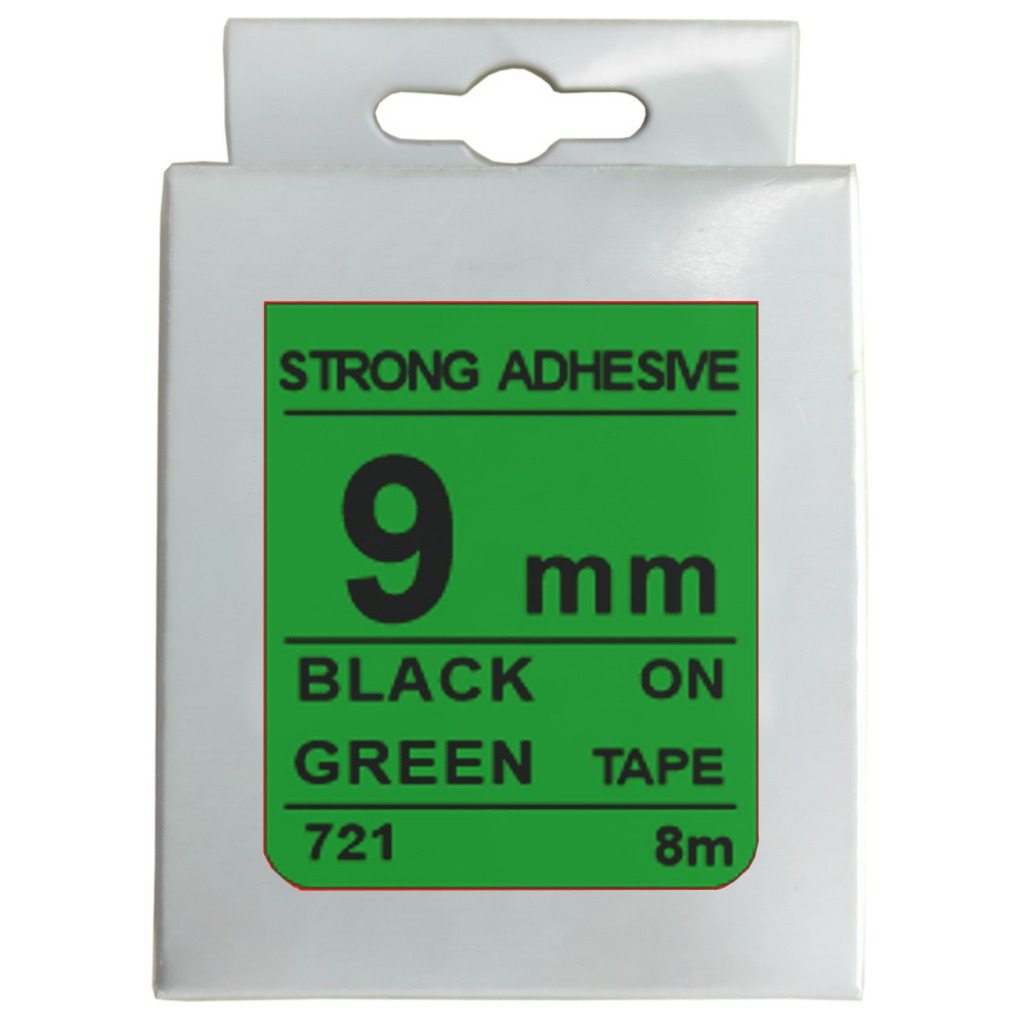 Cinta Rotuladora 9mm X 8m Negro Verde Fuerte