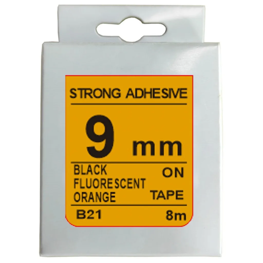 Cinta Rotuladora 9mm X 8m Negro/Naranja Fluorescente Fuerte
