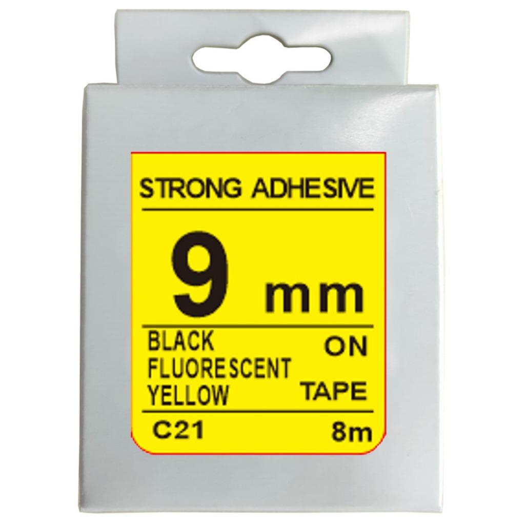 Cinta Rotuladora 9mm X 8m Negro/Amarillo Fluorescente Fuerte