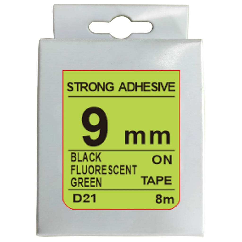 Cinta Rotuladora 9mm X 8m Negro/Fluorescente Verde Fuerte