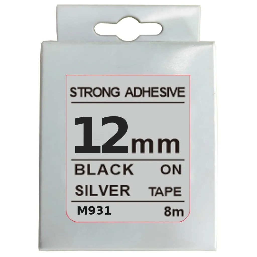 Cinta Rotuladora 12mm X 8m Negro/Mate Plata Fuerte