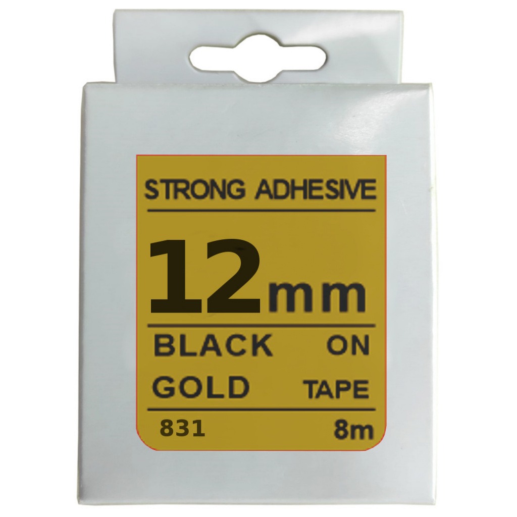 Cinta Rotuladora 12mm X 8m Negro Dorado Fuerte