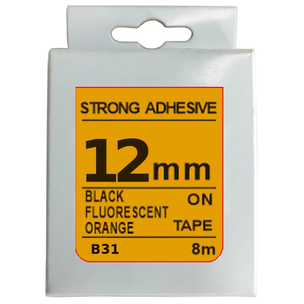 Cinta Rotuladora 12mm X 8m Negro/Naranja Fluorescente Fuerte