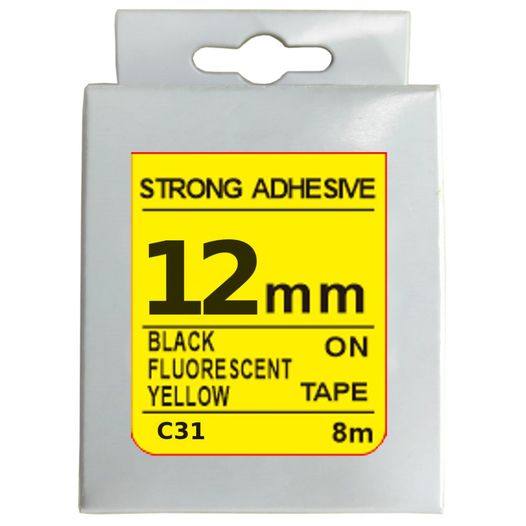 Cinta Rotuladora 12mm X 8m Negro/Amarillo Fluorescente Fuerte