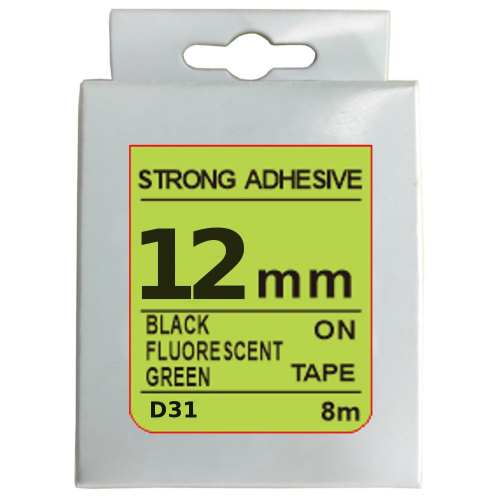 Cinta Rotuladora 12mm X 8m Negro/Fluorescente Verde Fuerte