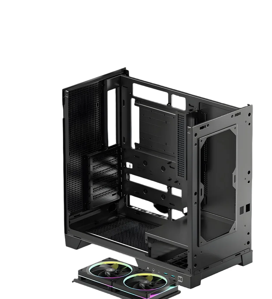 Gabinete Atx Mid-Tower Negro Panel Lateral De Vidrio Ventiladores Argb Incluidos